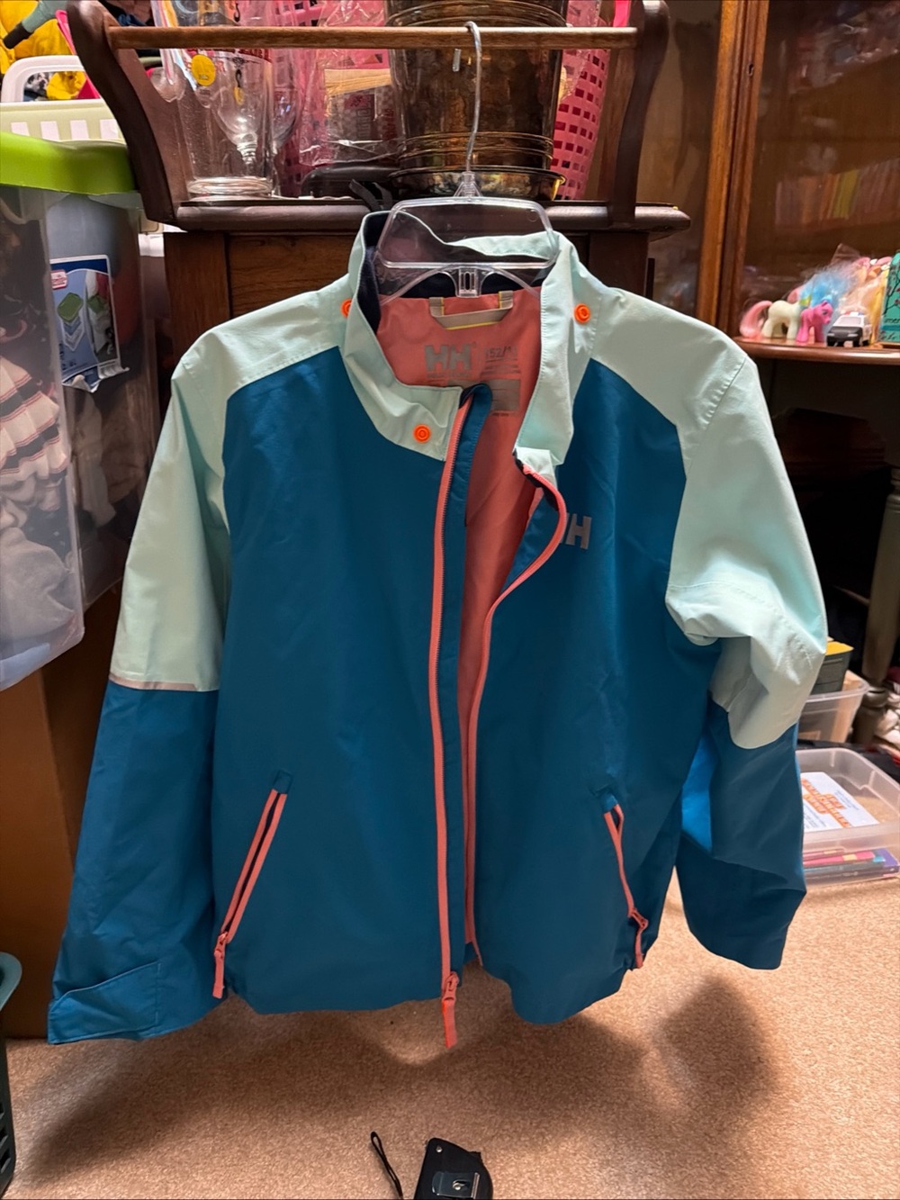 Helly Hansen Kids' Teal, Mint & Coral Waterproof Rain Jacket 12